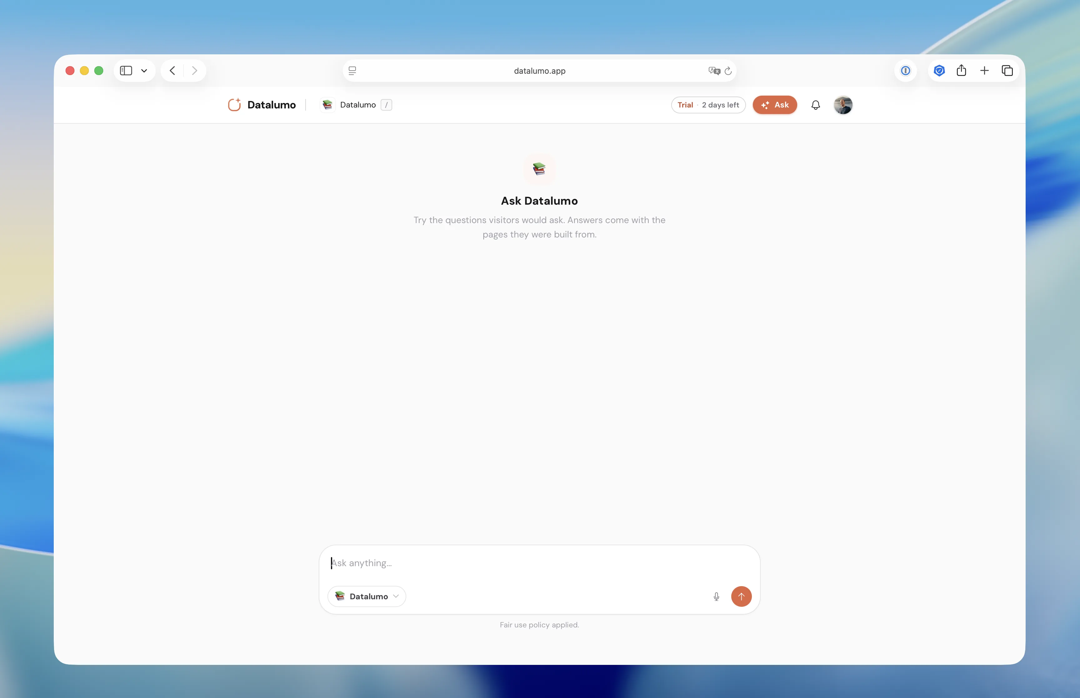 Screenshot of the Ask page