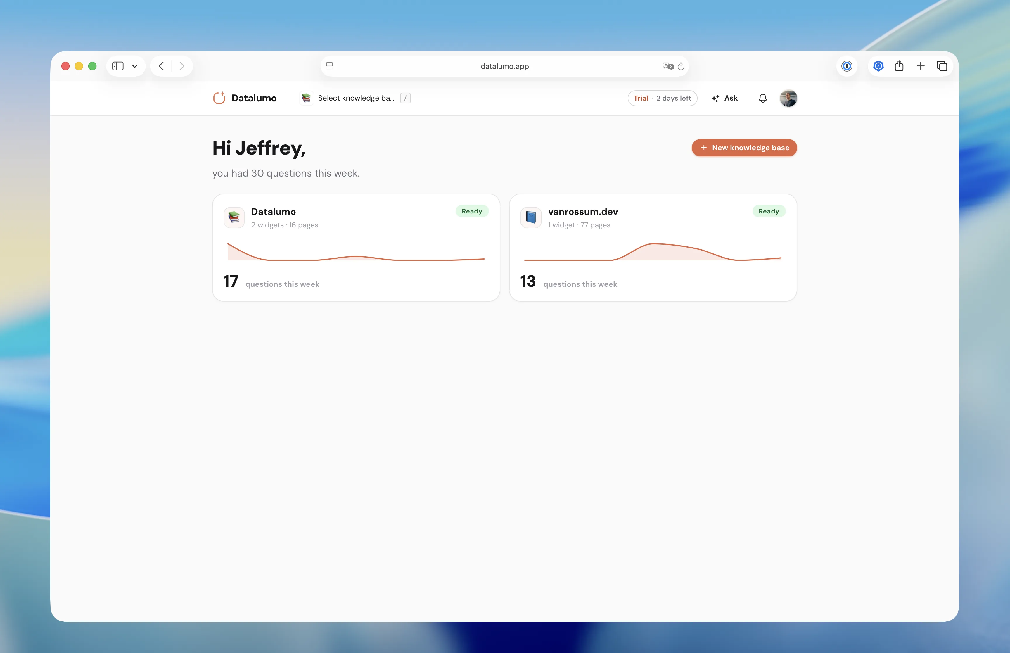 Screenshot of the dashboard