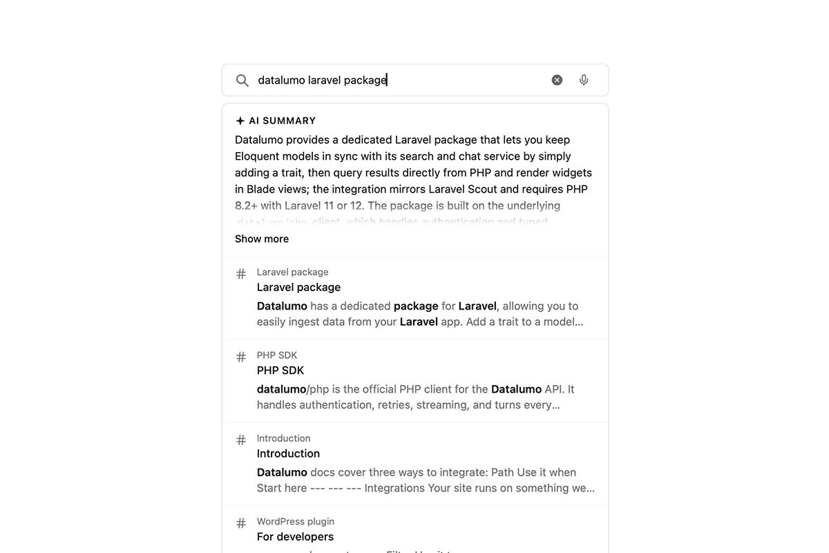 Screenshot of the search widget